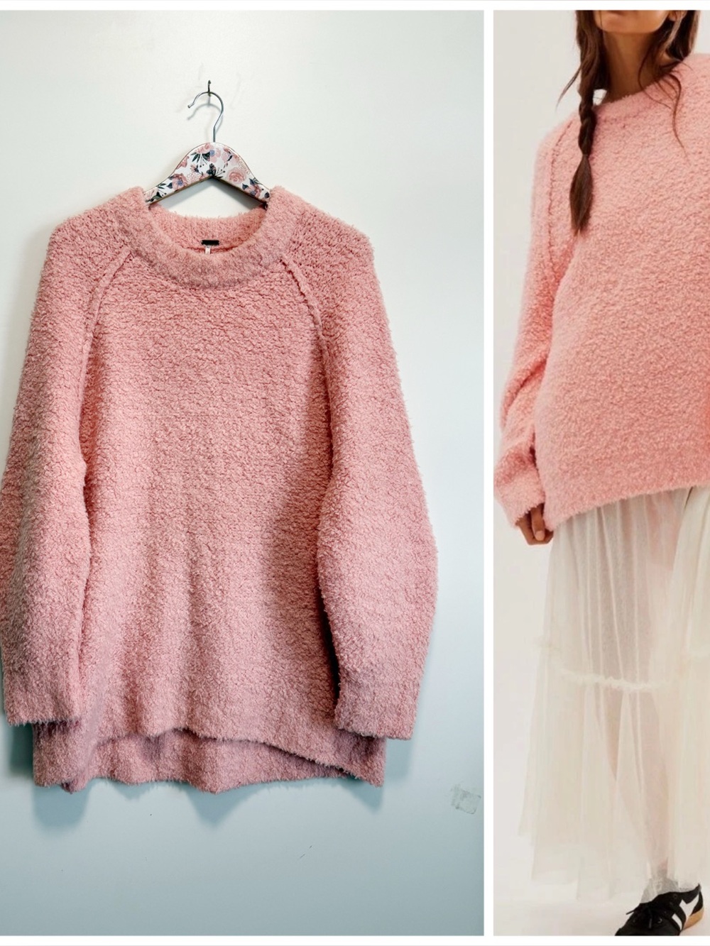 FREE PEOPLE Teddy Sweater Tunic Pale Rosette Pink S Small